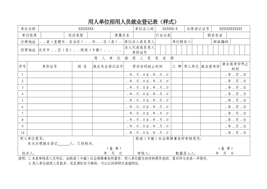 用人单位招用人员就业登记表（样式）【直接打印】.doc_第1页