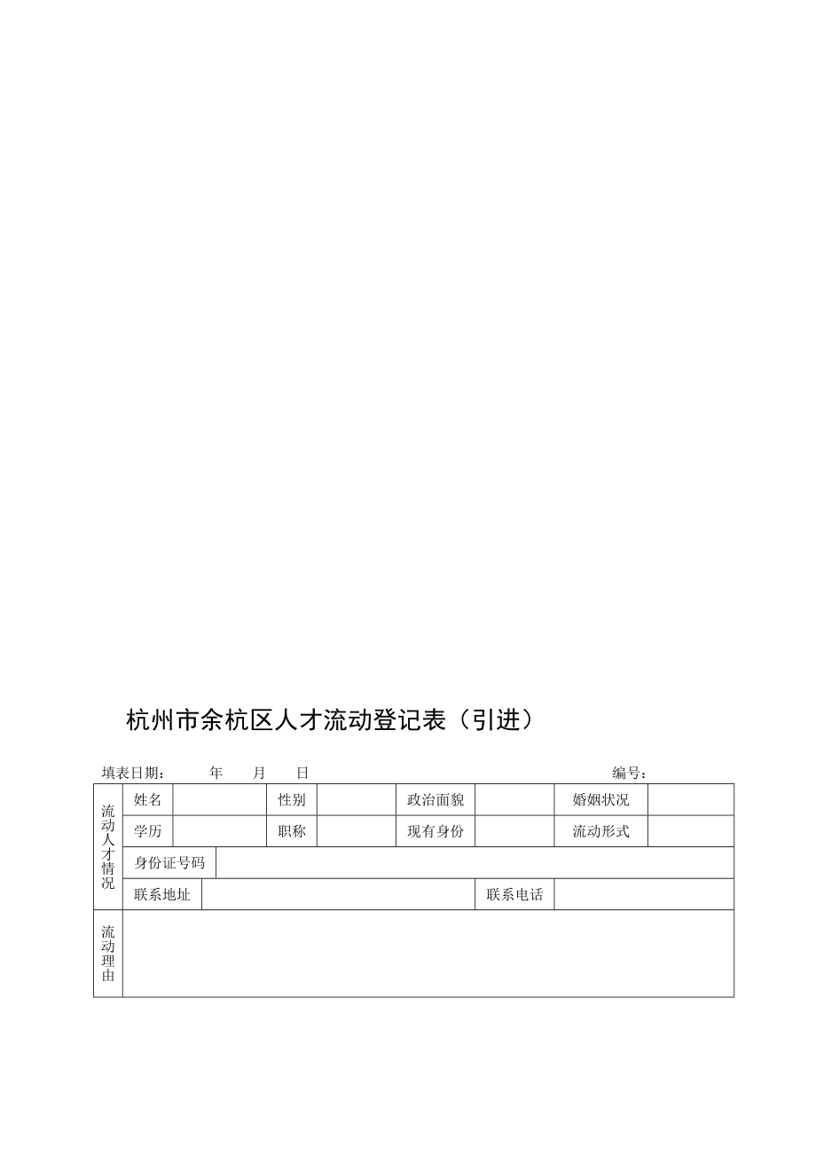 杭州市余杭区人才流动登记表(引进).doc_第1页