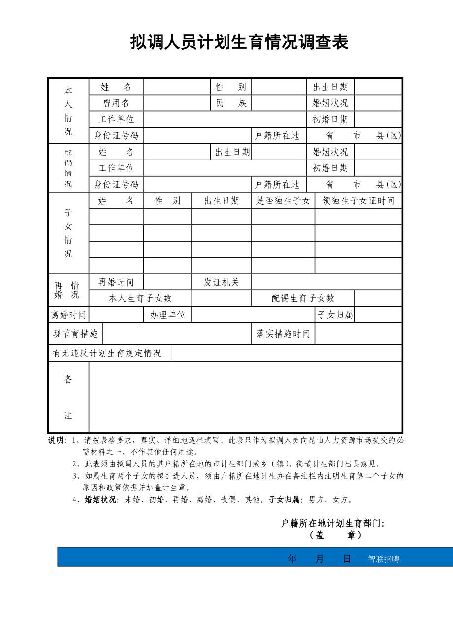 昆山拟调人员计划生育情况调查表.doc_第1页