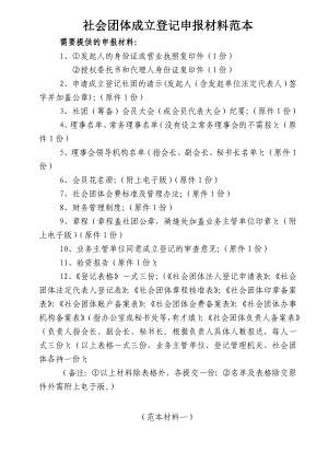 社会团体成立登记申报材料范本.doc