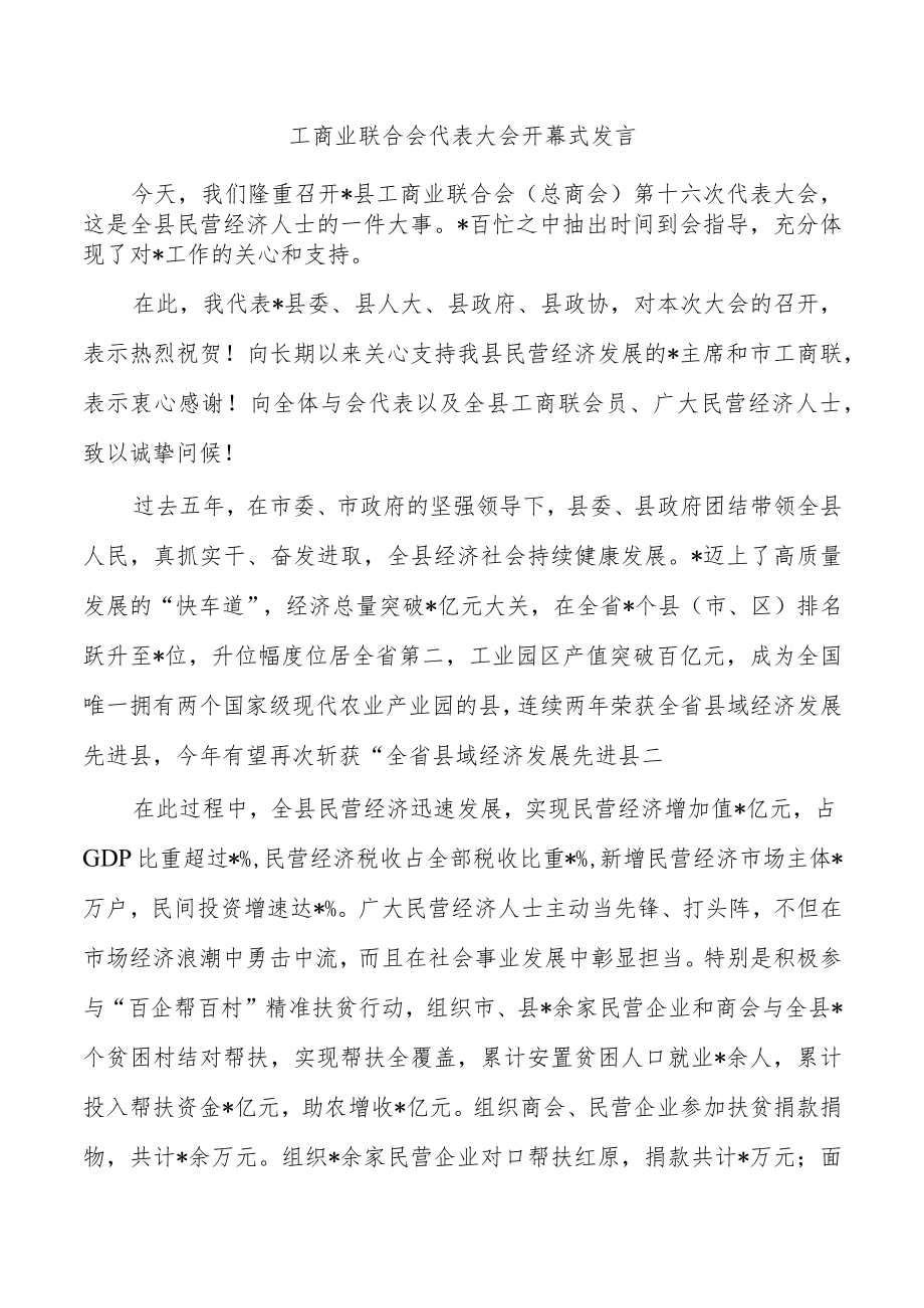 工商业联合会代表大会开幕式发言.docx_第1页