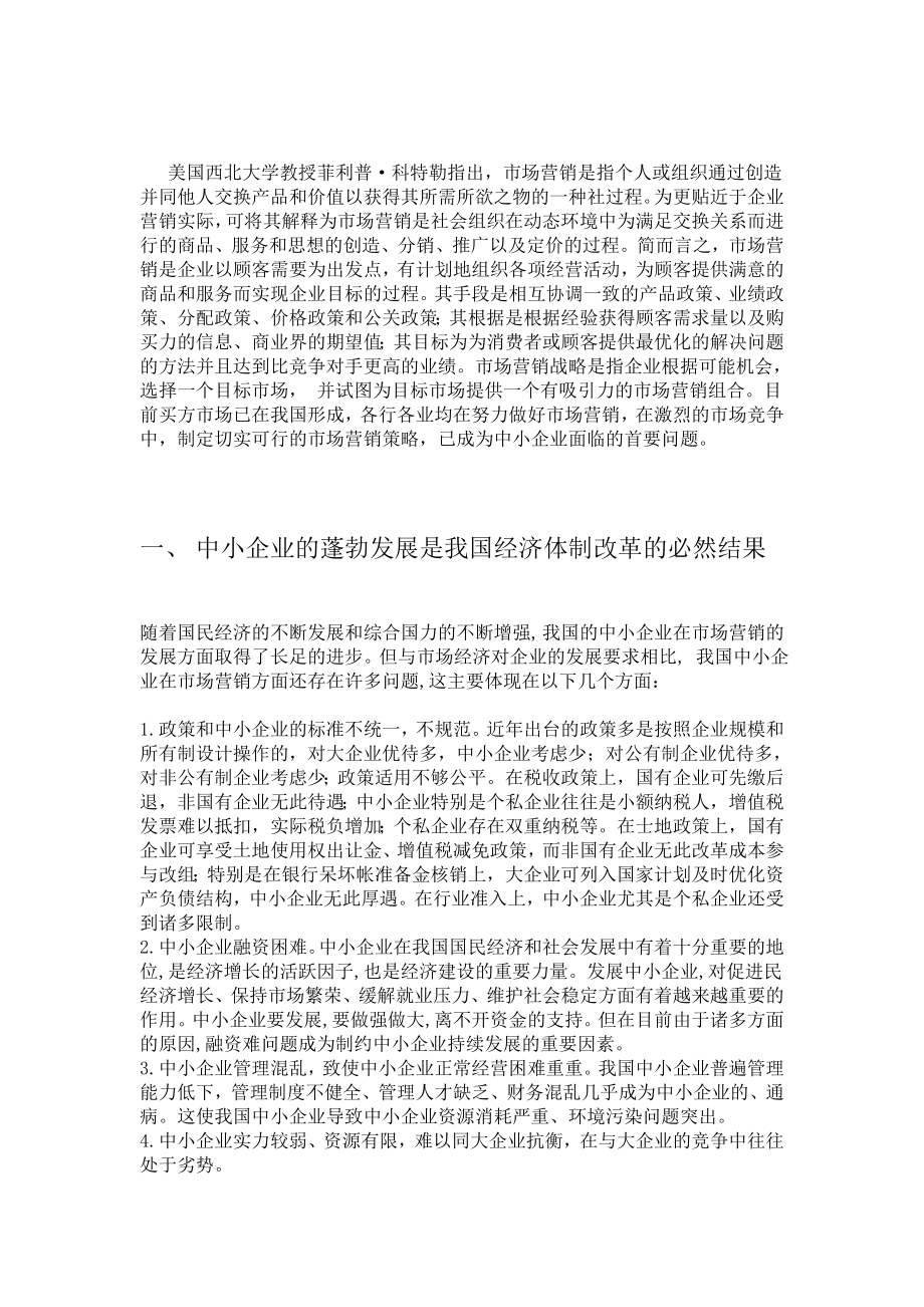 浅谈中小企业的营销策略营销毕业论文.doc_第2页