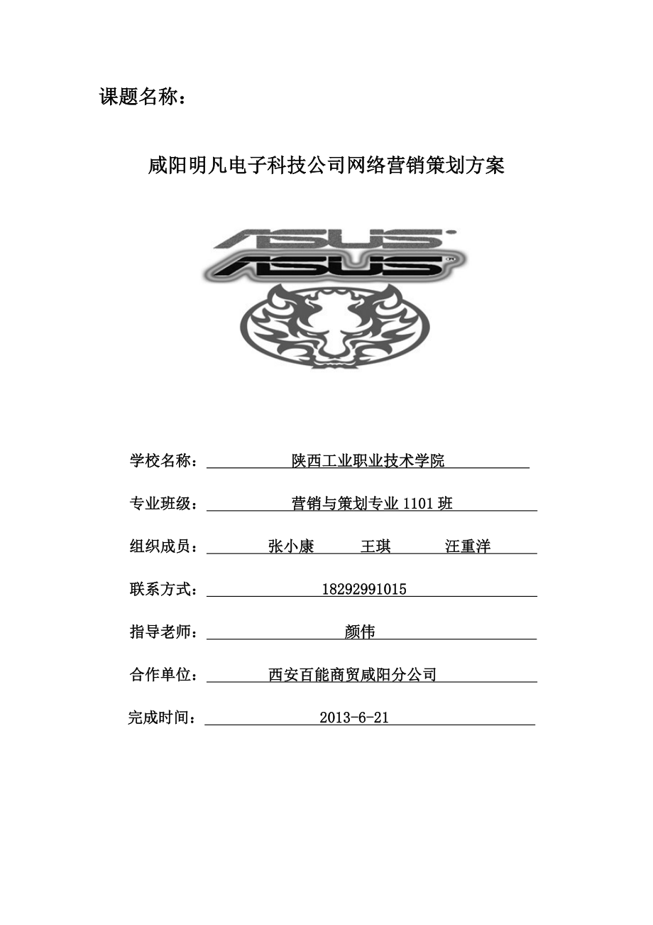 咸阳明凡电子科技公司网络营销策划方案.doc_第1页