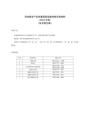 1 《羽绒服装产品质量国家监督抽查实施细则（2023年版）》（征求意见稿）.docx