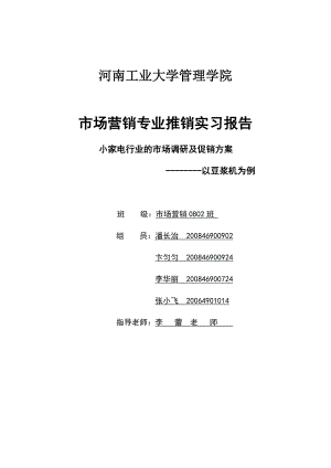 市场营销专业推销实习报告：小家电行业的市场调研及促销方案.doc