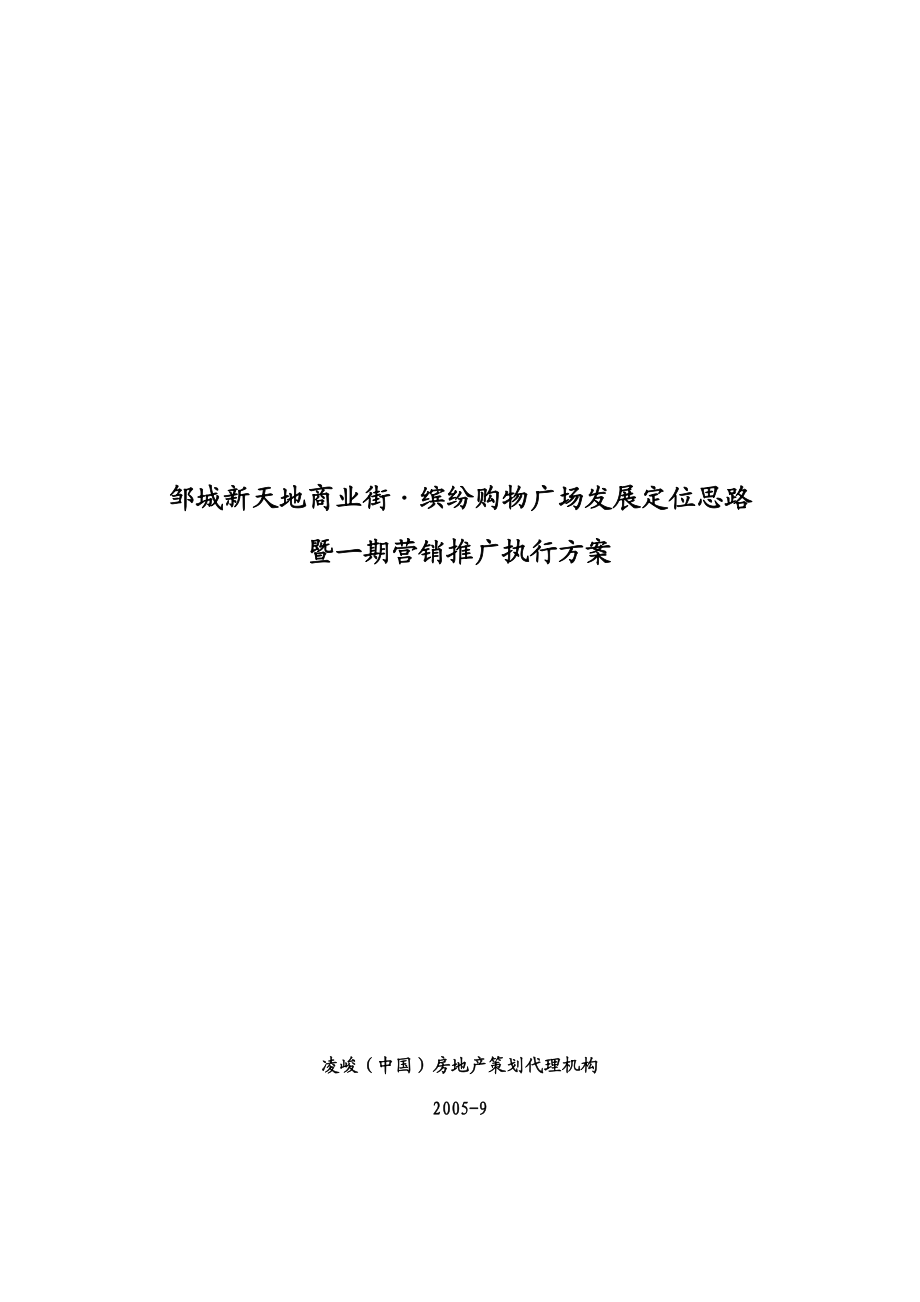 25001 凌峻2005邹城新天地商业街发展定位暨一期营销推广执行方案 .doc_第1页