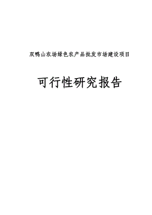 双鸭山农场绿色农产品批发市场建设项目可行性研究报告.doc