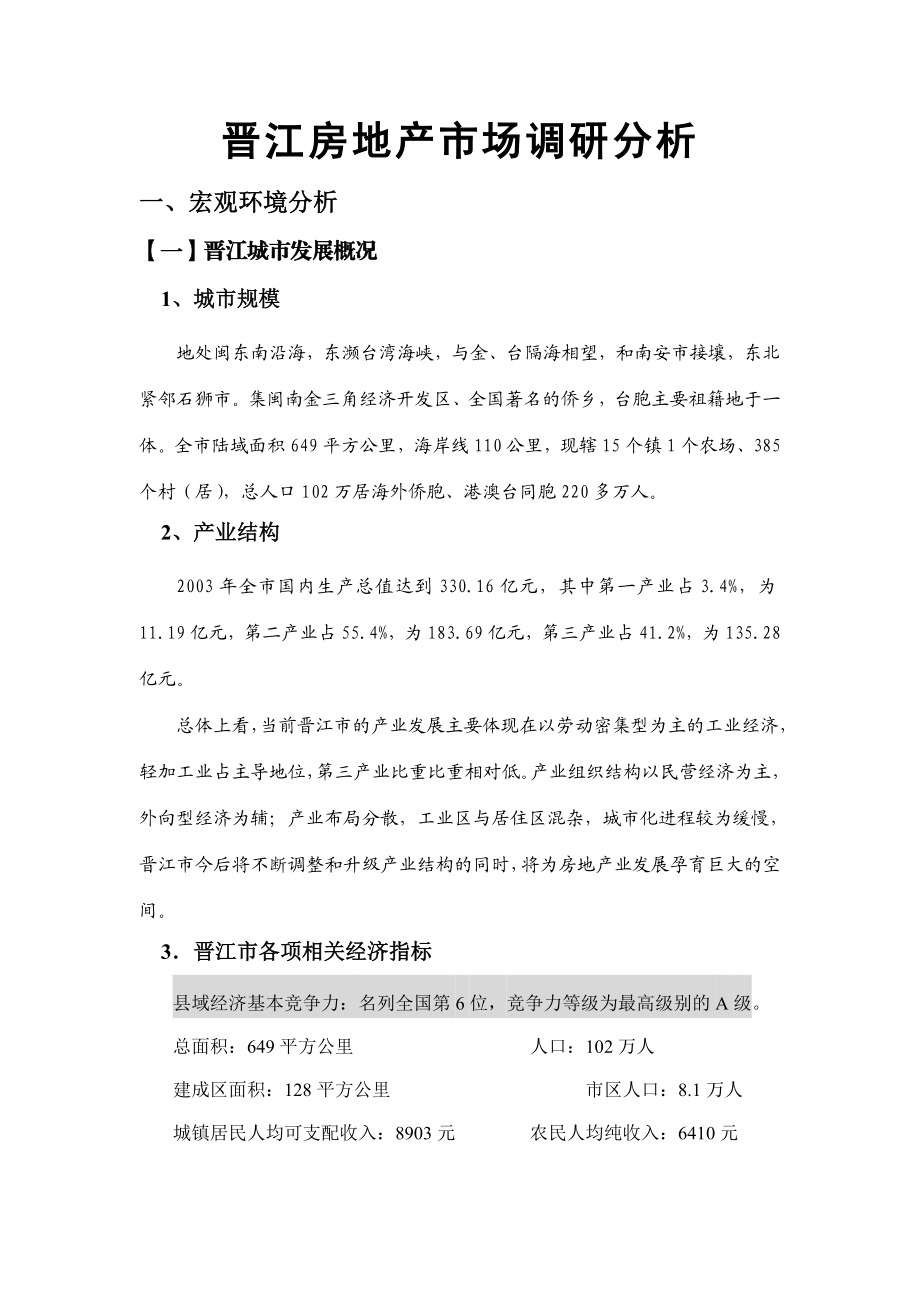 福建晋江房地产市场调研分析.doc_第1页