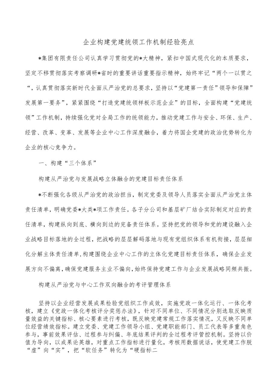 企业构建党建统领工作机制经验亮点.docx_第1页