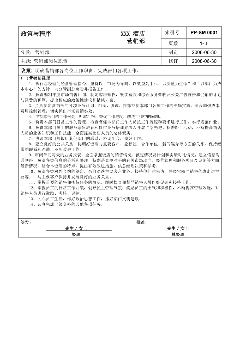 XX酒店营销部管理手册.doc_第1页