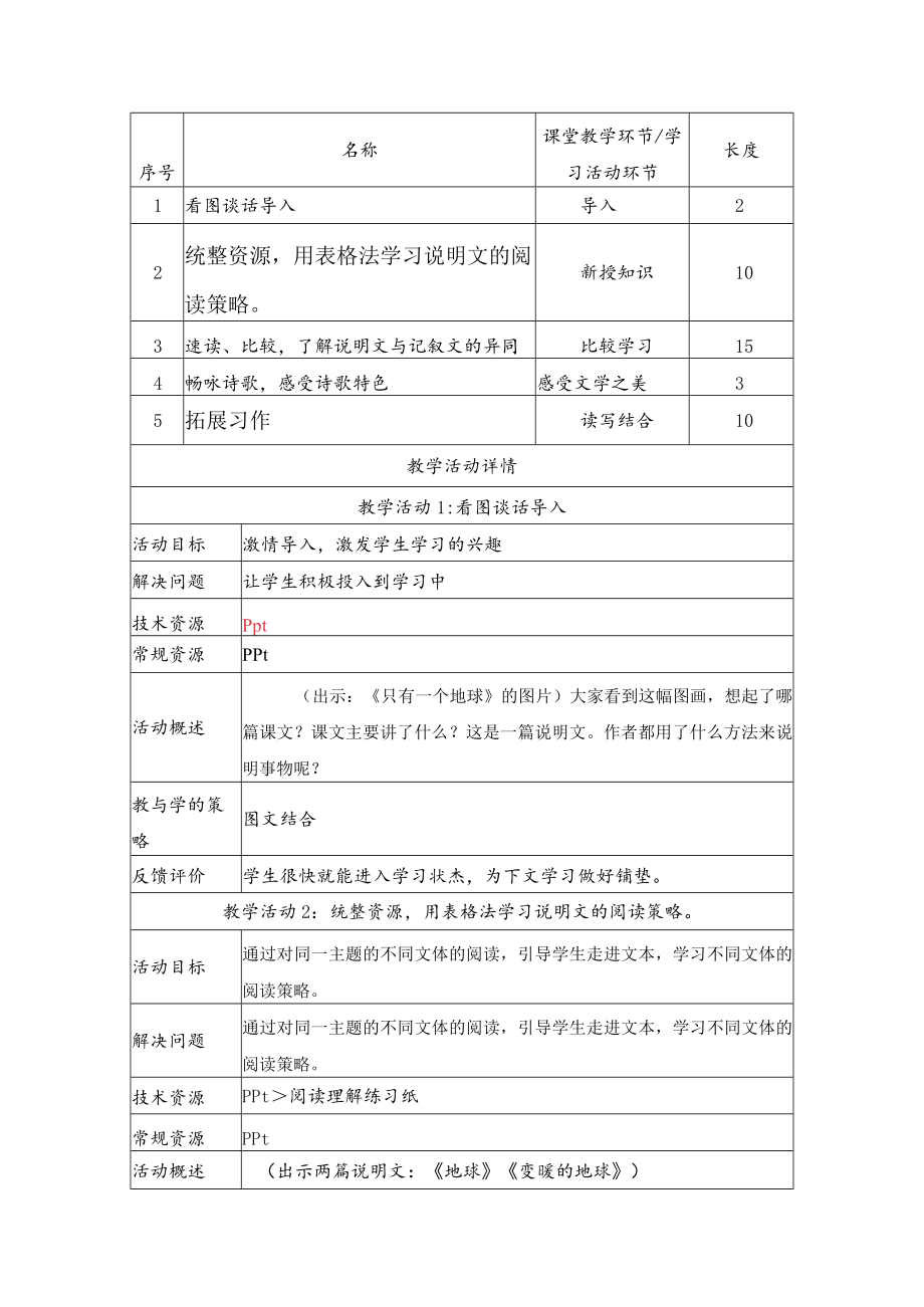 心中的地球——《只有一个地球》群文阅读教学设计.docx_第2页