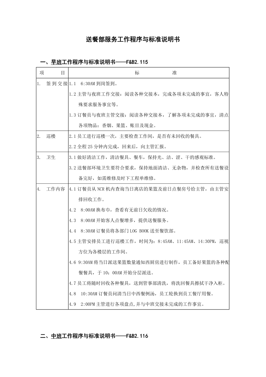 宾馆酒店送餐部服务工作程序与标准说明书.doc_第1页