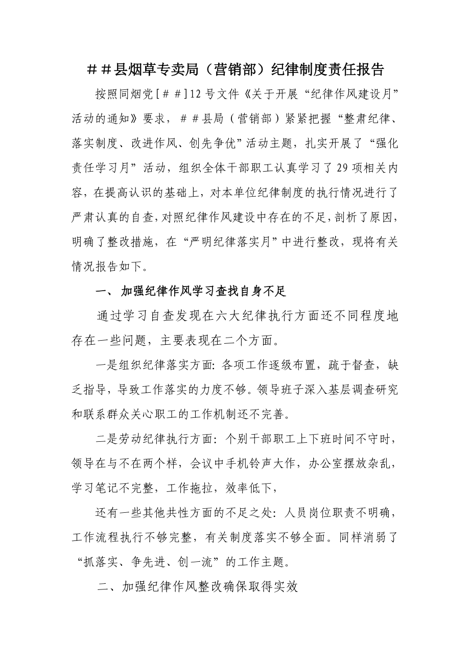 烟草专卖局（营销部）纪律制度责任报告.docx_第1页