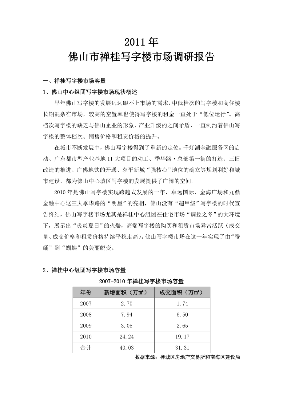 佛山市禅桂写字楼市场调研报告（37页）.doc_第1页