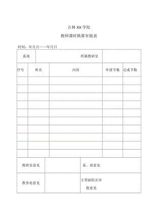 吉林XX学院教师课时换算审批表.docx