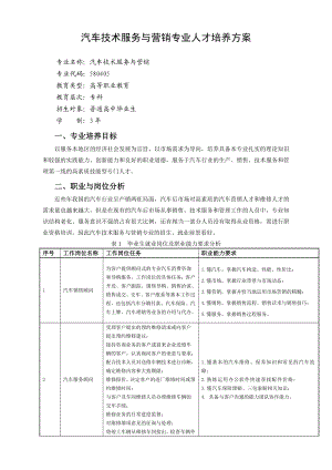 汽车技术服务与营销专业人才培养方案河南商业高等专科学校.doc