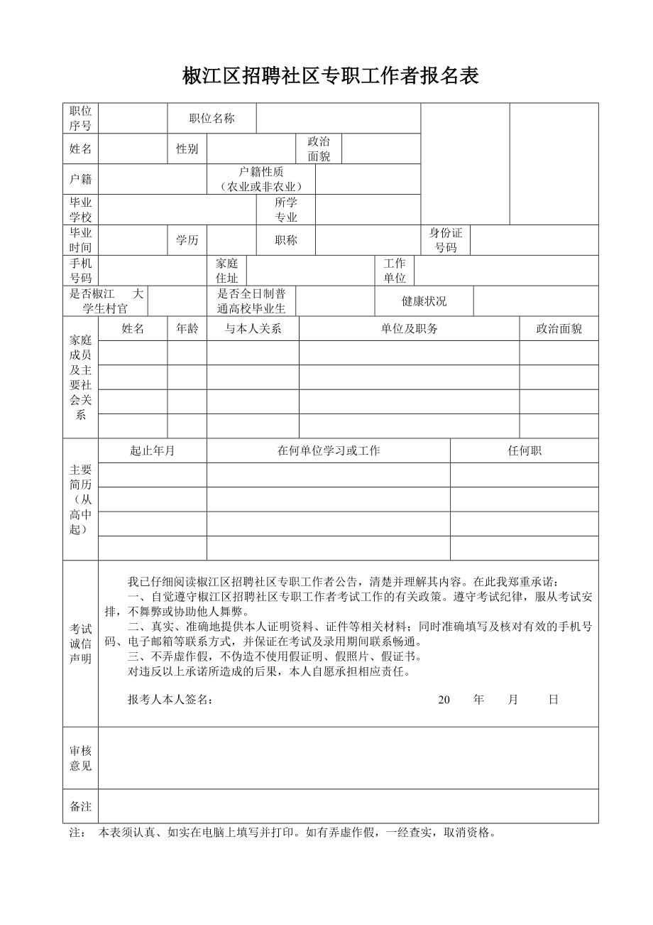 椒江区招聘社区专职工作者报名表.doc_第1页