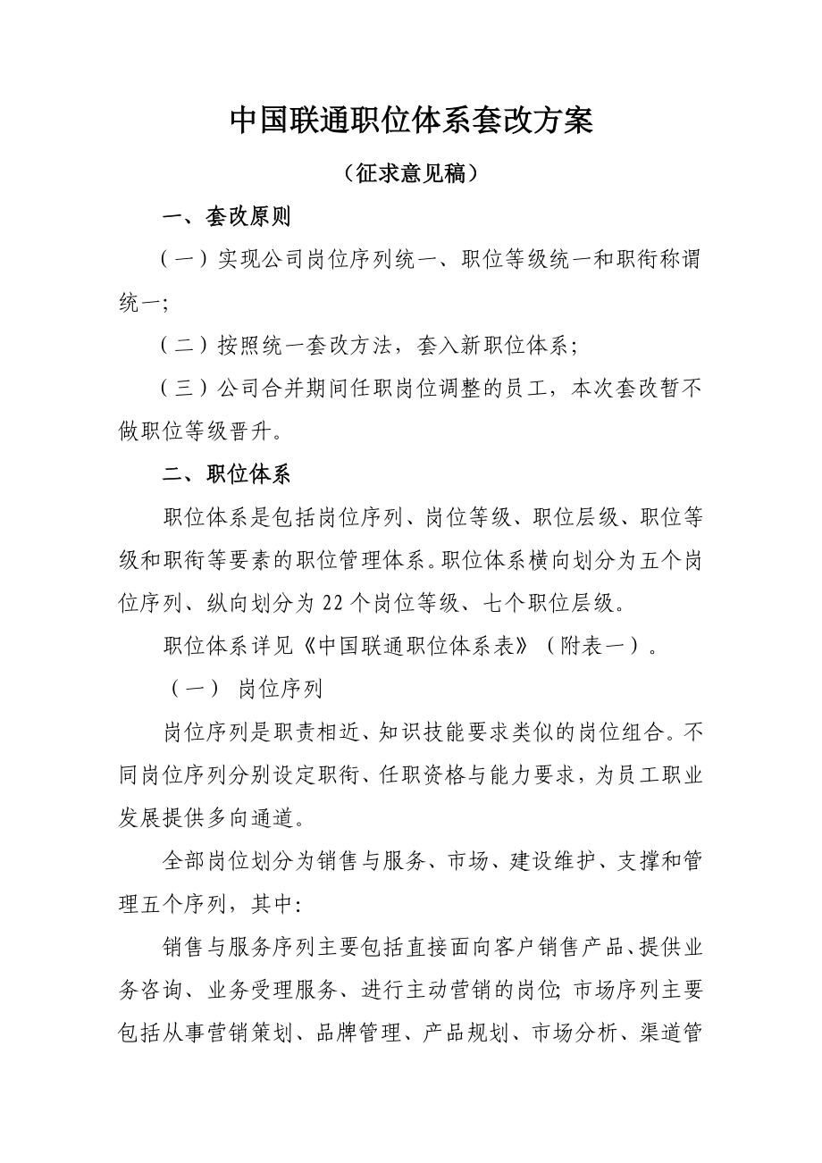 中国联通职位体系套改方案2.doc_第1页