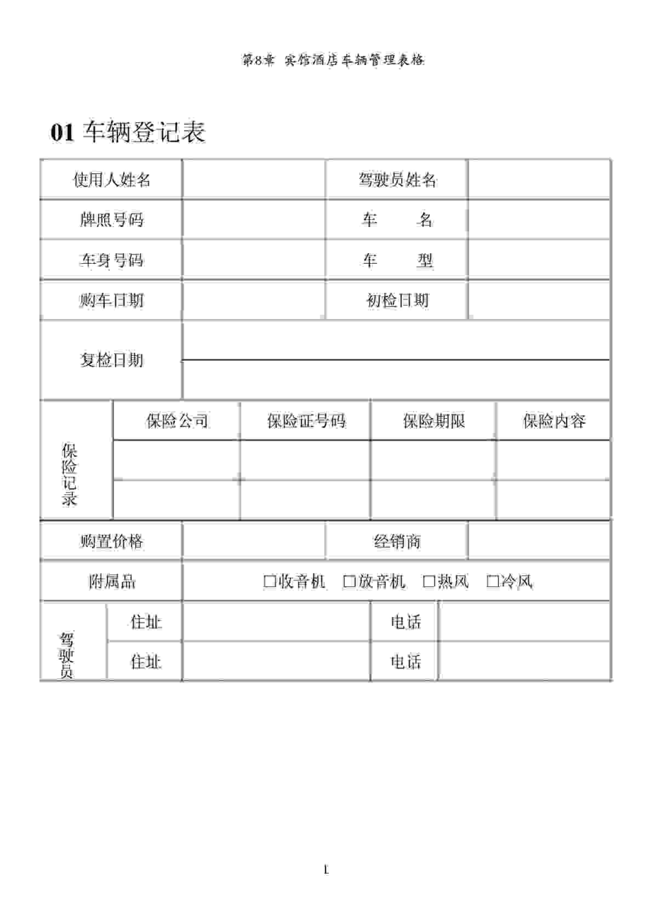 酒店常用管理表格 第8章 宾馆酒店车辆管理表格.doc_第1页