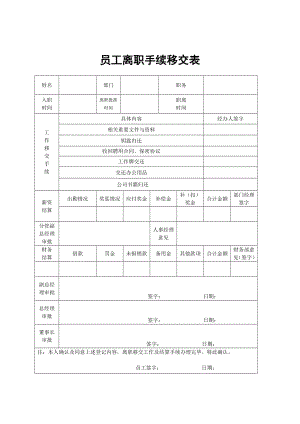 员工离职手续移交表WPS文字文档.doc