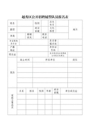 越秀区公开招聘辅警队员报名表.doc