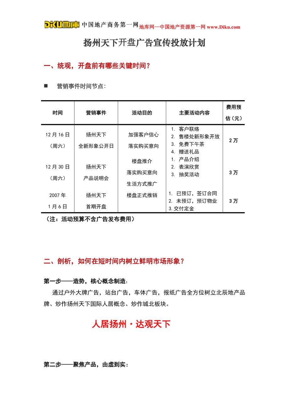 扬州天下开盘广告宣传投放计划.doc_第1页