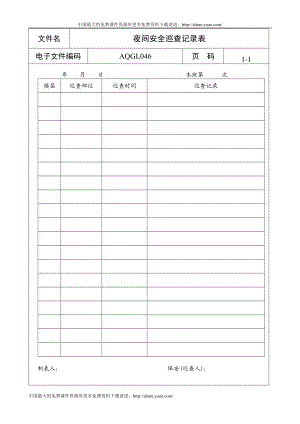 夜间安全巡查记录表[五星级酒店管理大全].doc