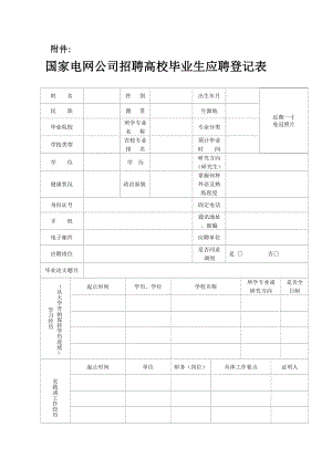 国家电网公司招聘高校毕业生应聘登记表[整理版].doc