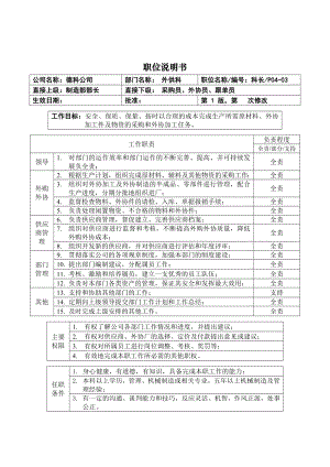 职位说明书外供科科长.doc