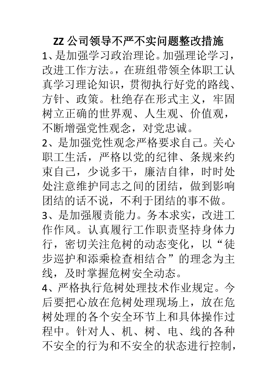 ZZ公司领导不严不实问题整改措施.doc_第1页