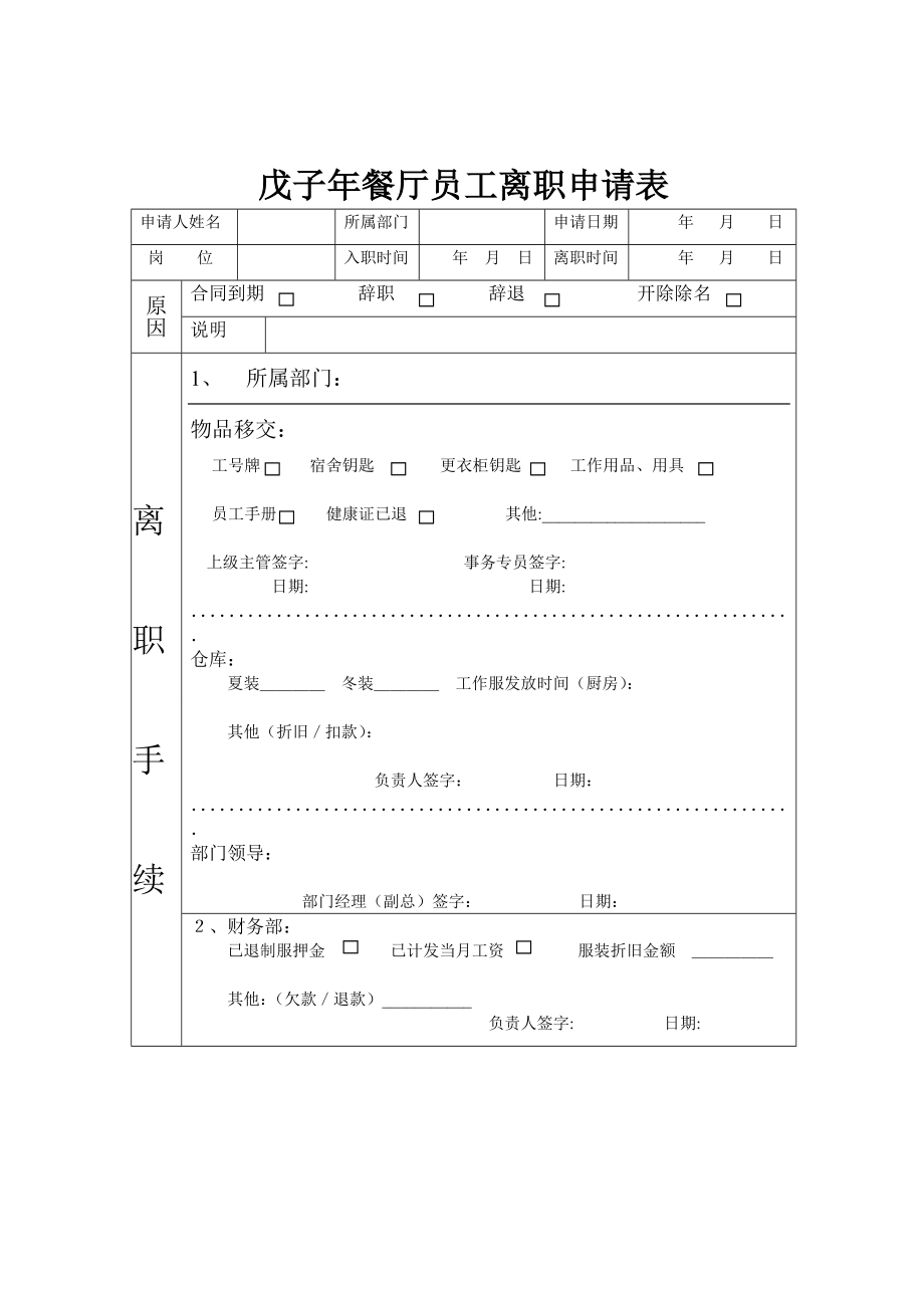 餐厅员工离职申请表.doc_第1页