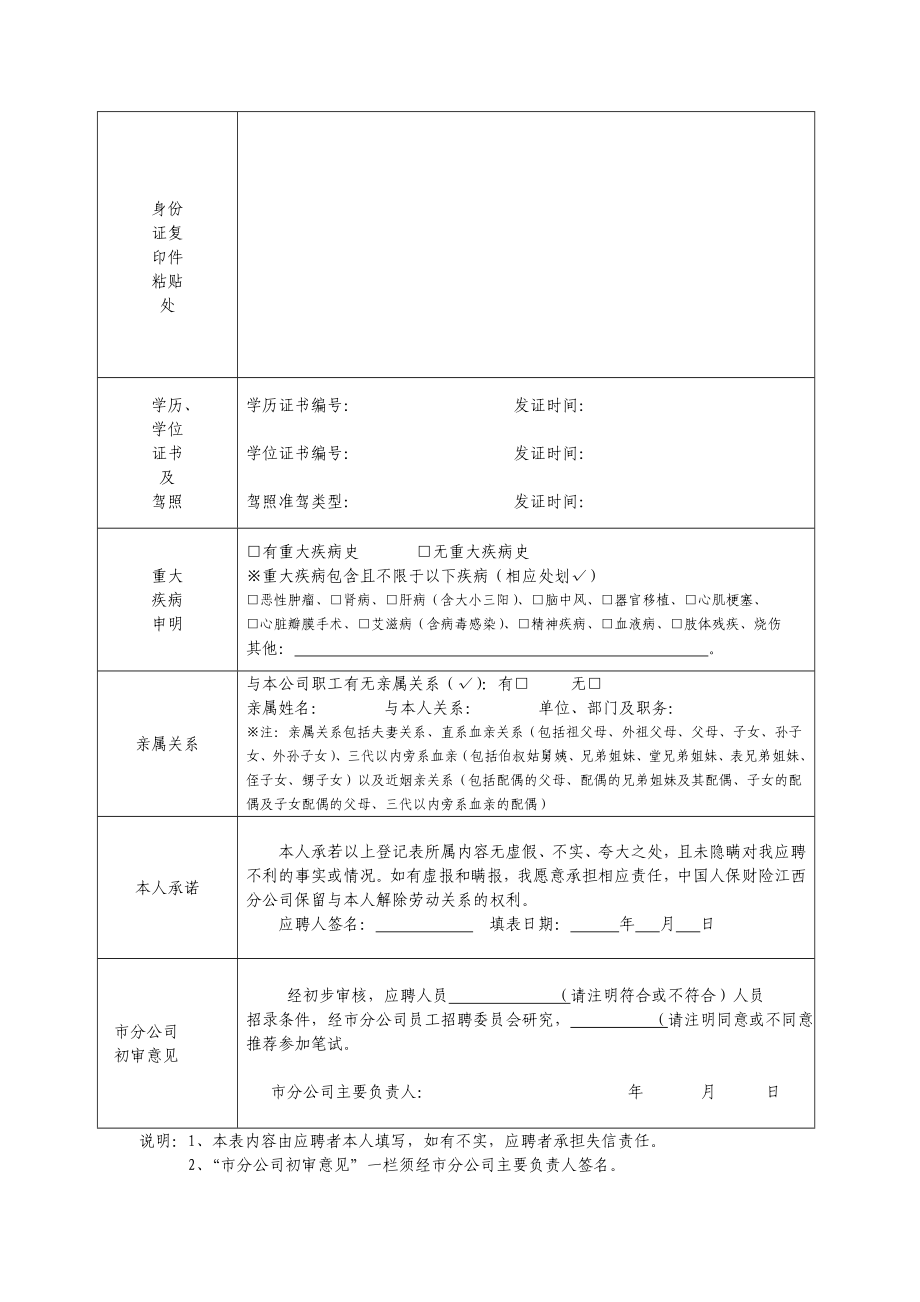 人保财险萍乡市分公司应聘人员登记表.doc_第2页