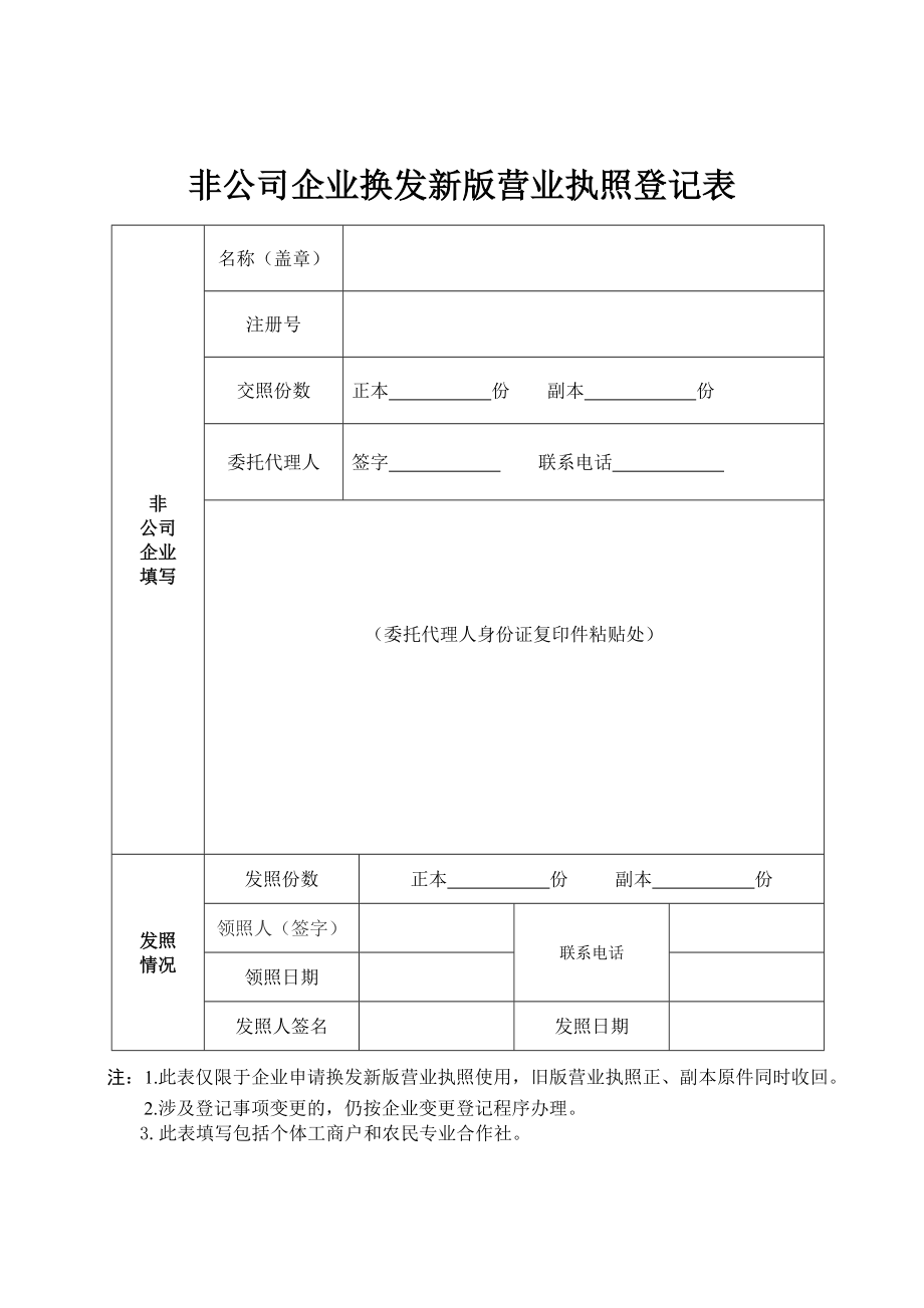 公司换发新版营业执照登记表.doc_第2页