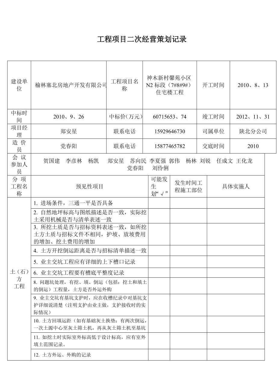 工程项目二次经营策划记录.doc_第1页