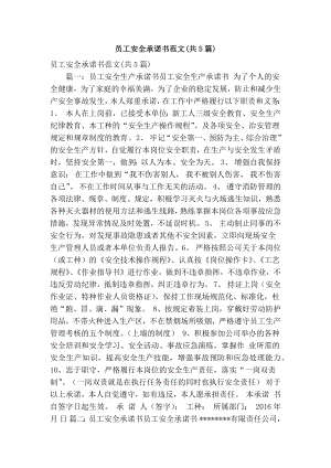 员工安全承诺书范文(共5篇)(精简篇）.doc