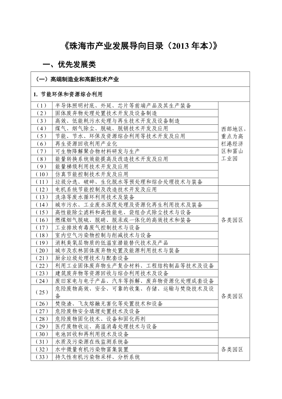 《珠海市产业发展导向目录(本)》 .doc_第1页