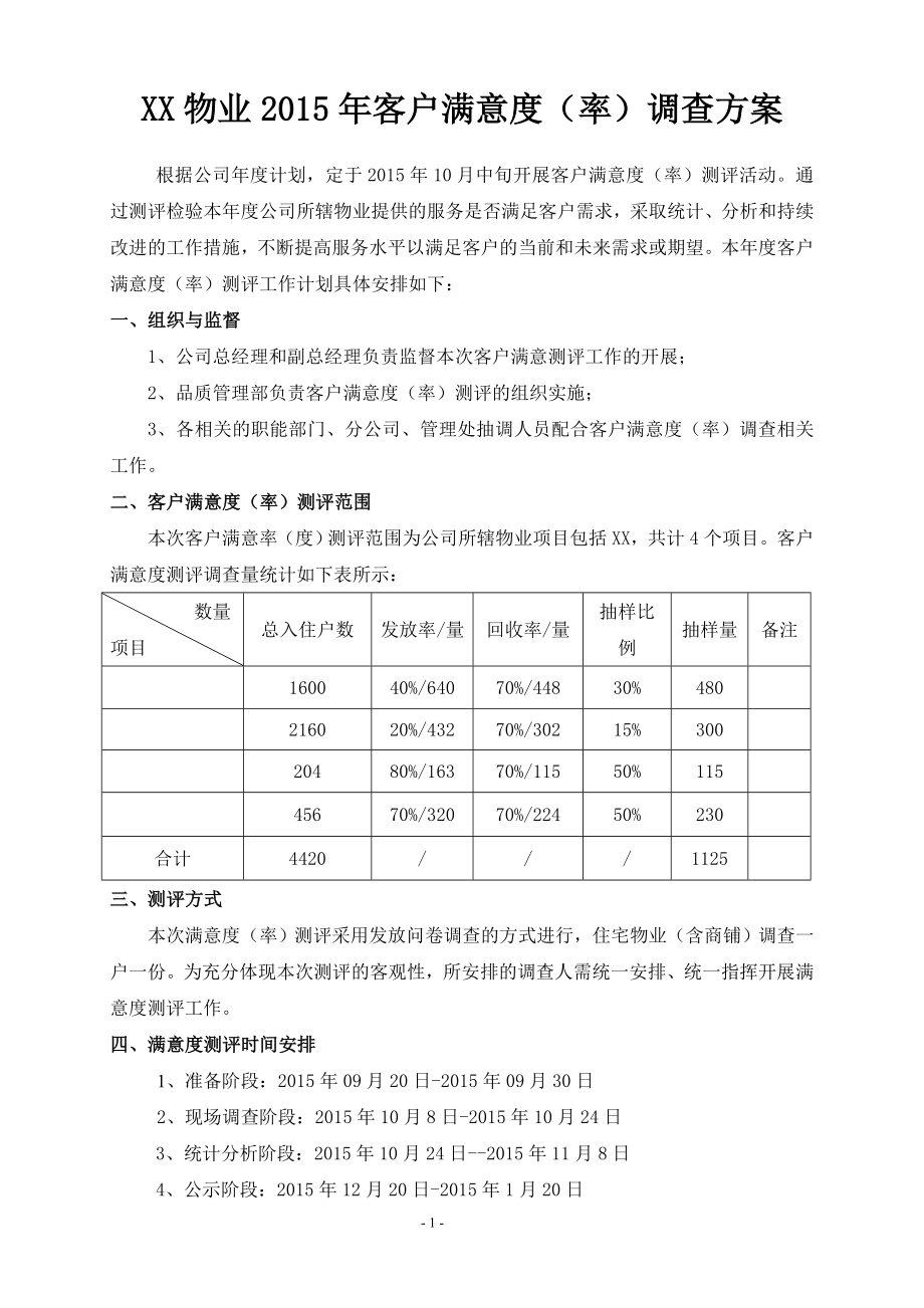 物业公司客户满意度(率)调查方案.doc_第1页