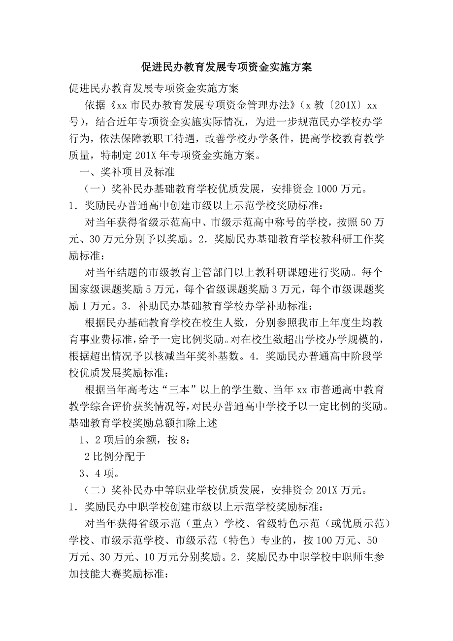 促进民办教育发展专项资金实施方案.doc_第1页