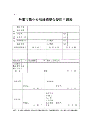 岳阳市物业专项维修资金使用申请表表1.doc