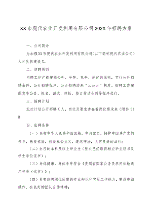 XX市现代农业开发利用有限公司202X年招聘方案.docx