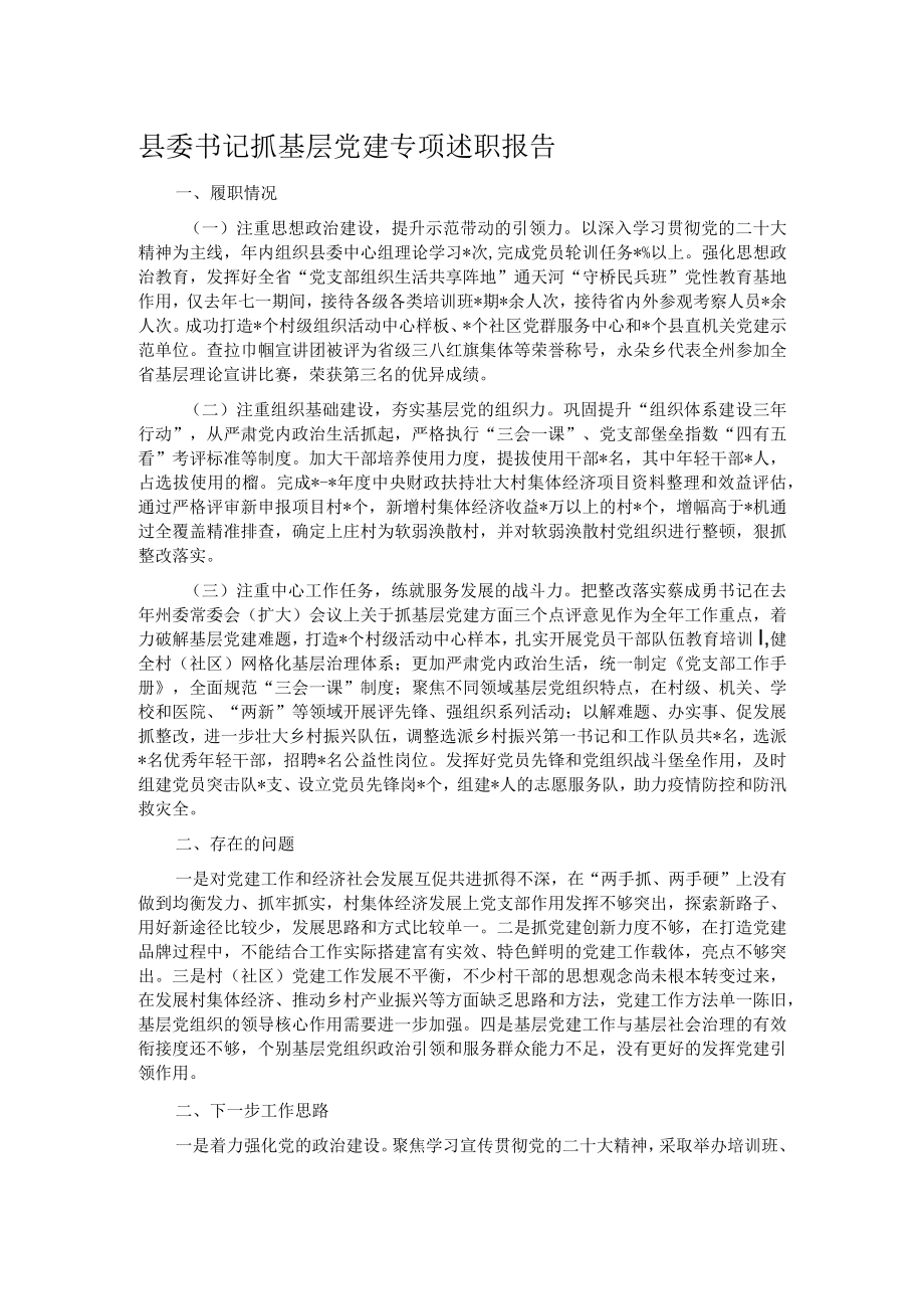 县委书记抓基层党建专项述职报告.docx_第1页