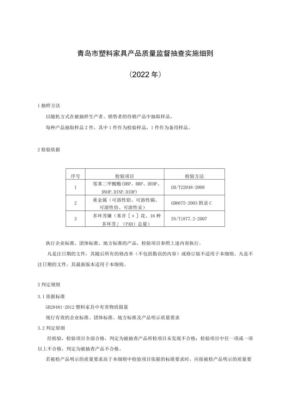 青岛市塑料家具产品质量监督抽查实施细则2022年.docx_第1页