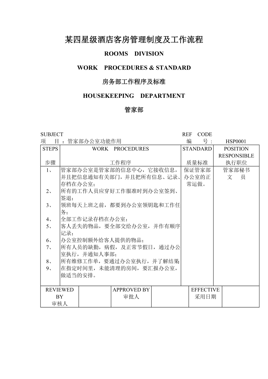 某四星级酒店客房管理制度及工作流程.doc_第1页