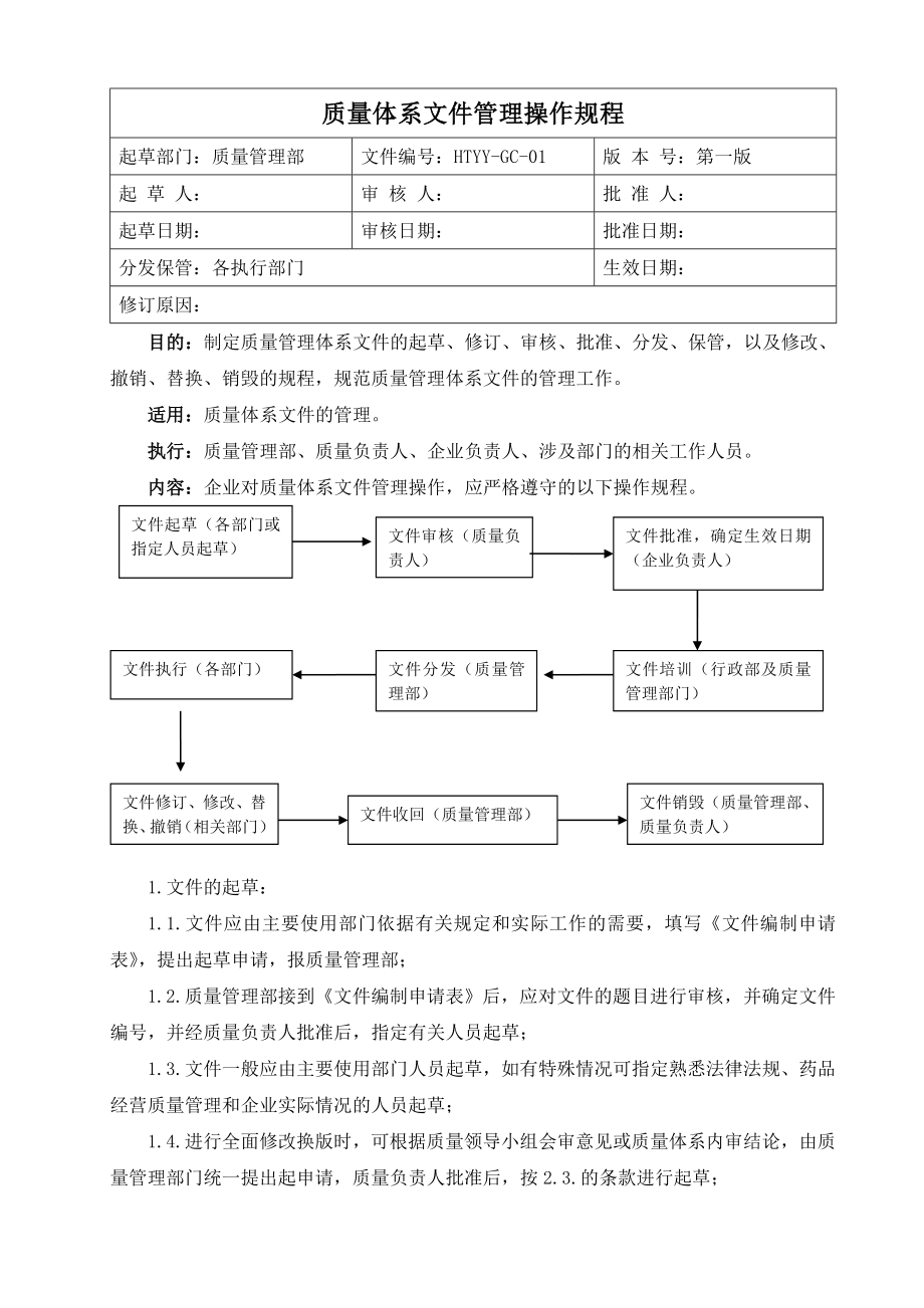 质量体系文件管理操作规程.doc_第1页