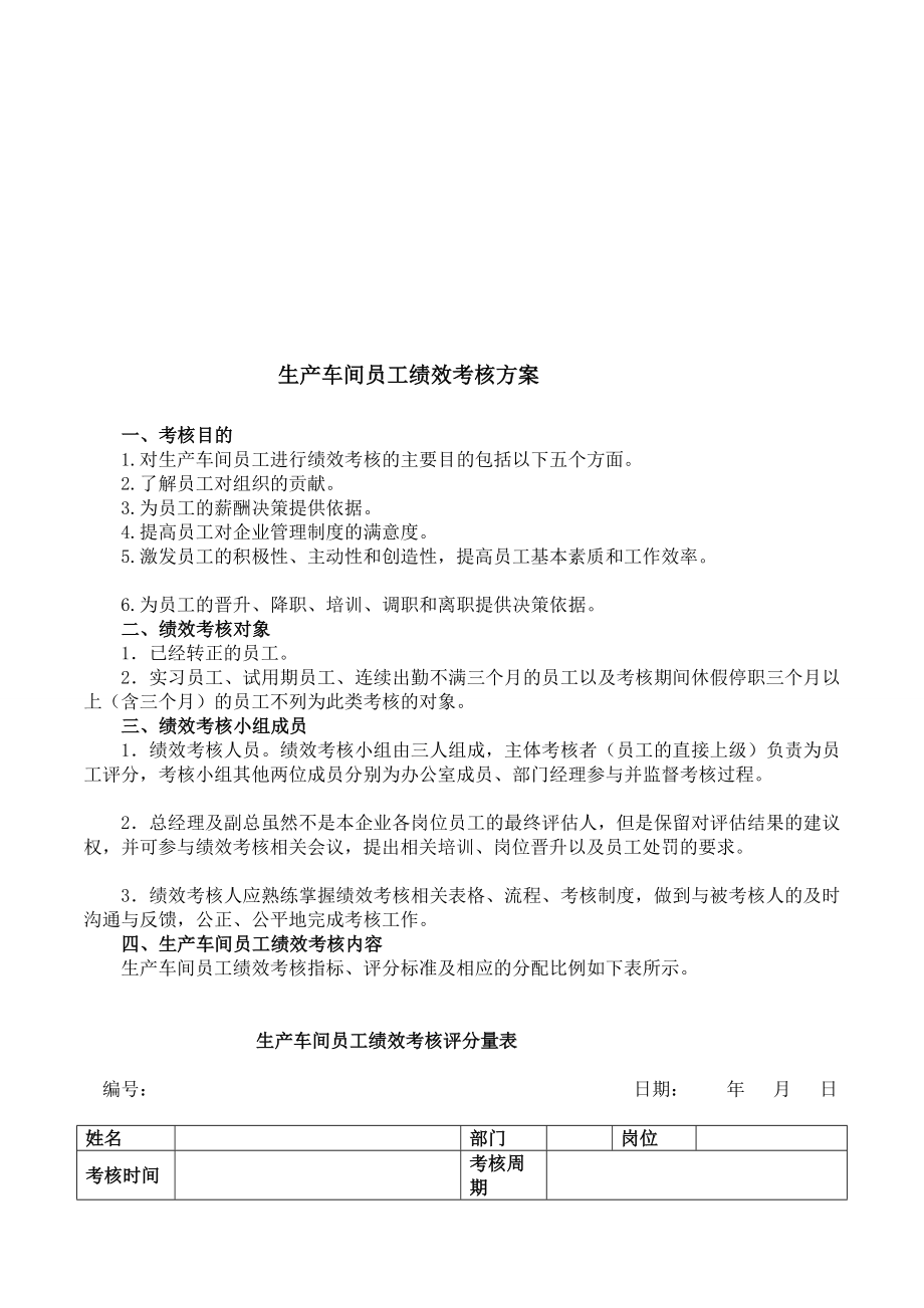 生产车间工人绩效考核方案(附表).doc_第1页