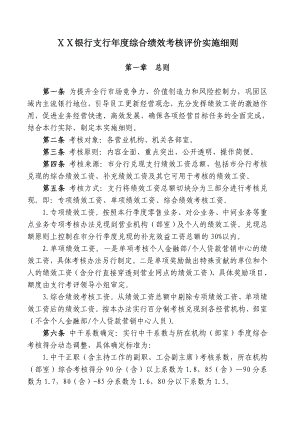 银行分支行综合绩效考核评价实施细则.doc