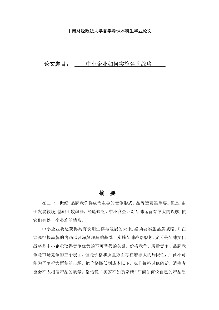 论文中小企业如何实施名牌战略.doc_第1页