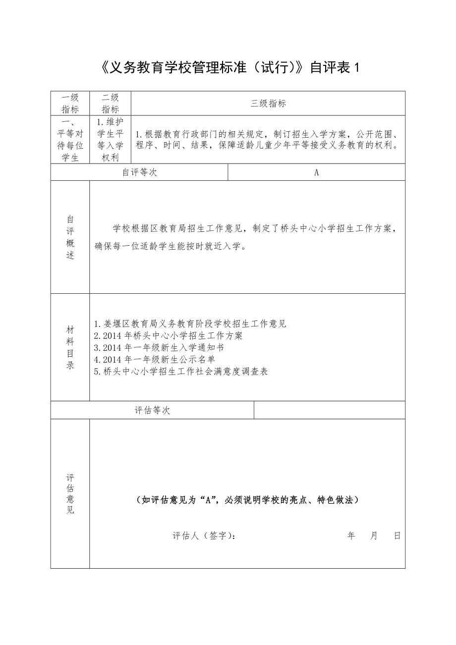 义务教育学校管理标准试行自评表1.doc_第1页