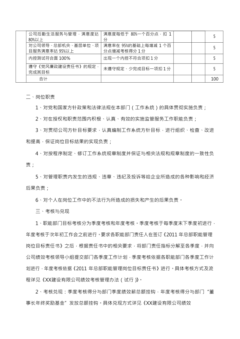 XX公司职能管理岗位目标责任书.doc_第2页