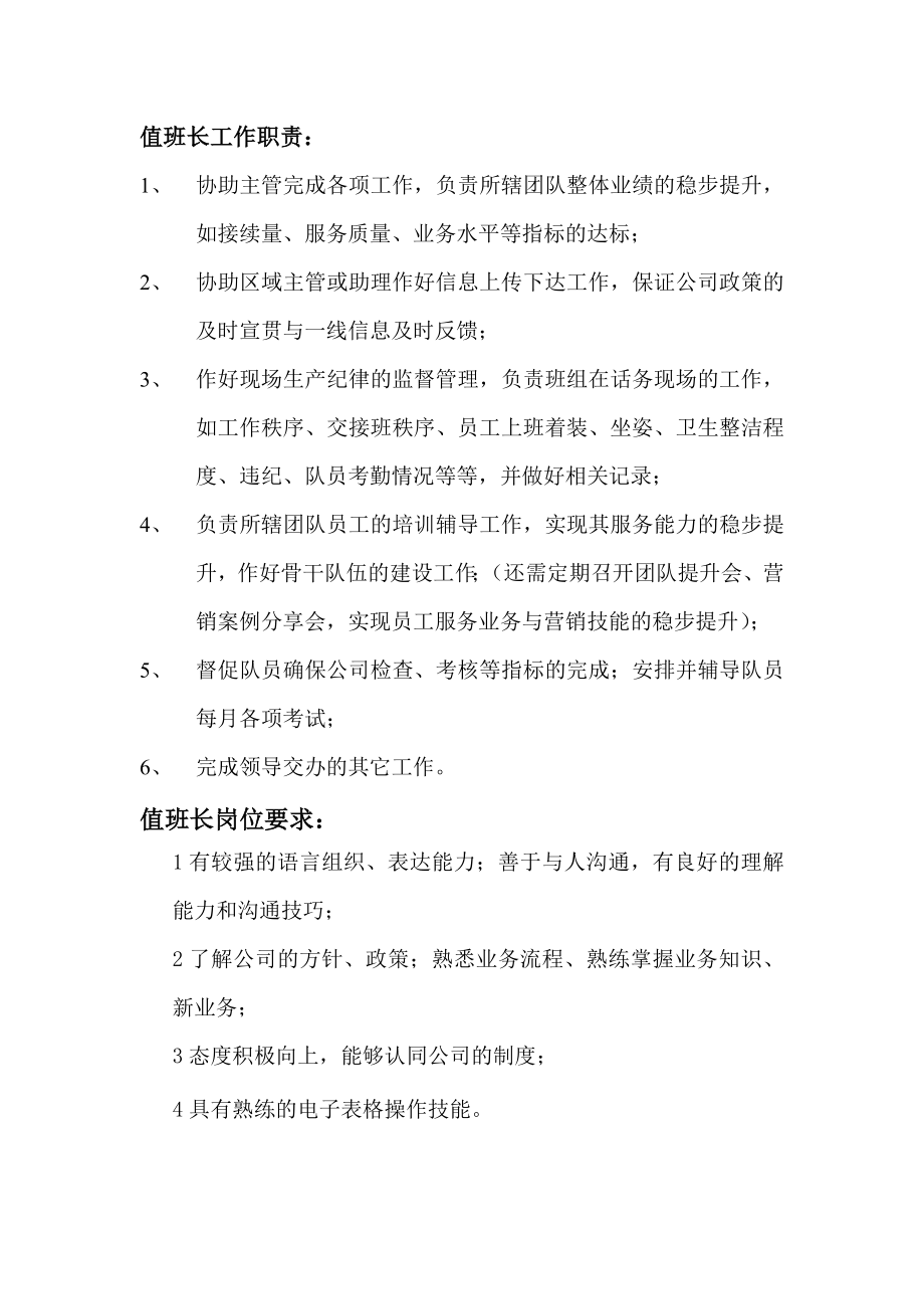 中国移动 值班长及质检员岗位职责.doc_第1页